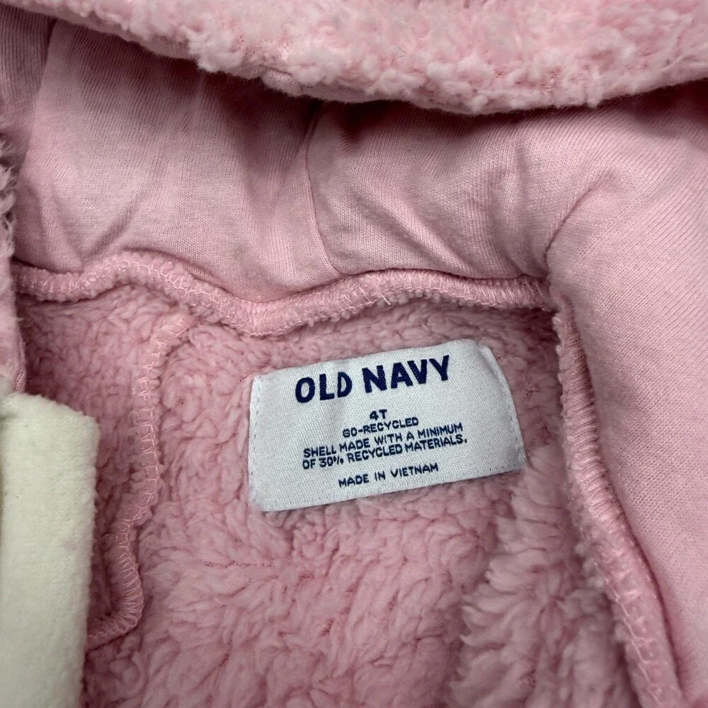 Old Navy Unicorn One Piece Girls 4T Pink Hooded Fleece Zip Pajama Suit Winter